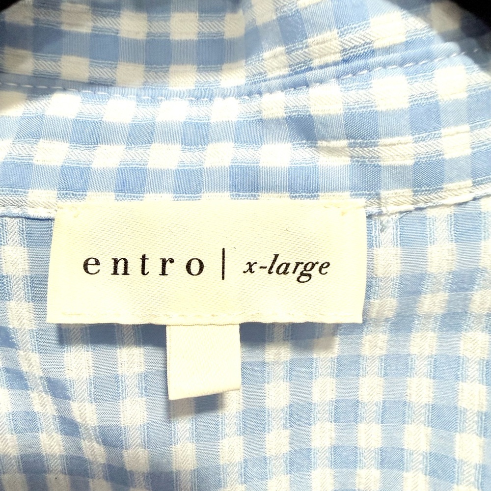 entro Light Blue Gingham Button-Down Ruffle Hem Top XL - Picture 3 of 8